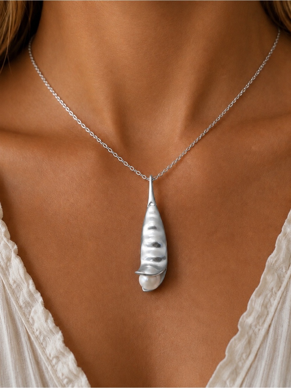 Estate Sterling Silver 925  Cultured Pearl Pendant w/ New Sterling Plate Chain